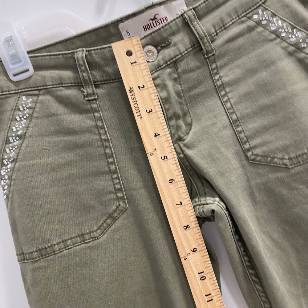 Hollister Jeans Womens 27 Olive Green Skinny Utility Rhinestone Embellished Y2K - Picture 6 of 8